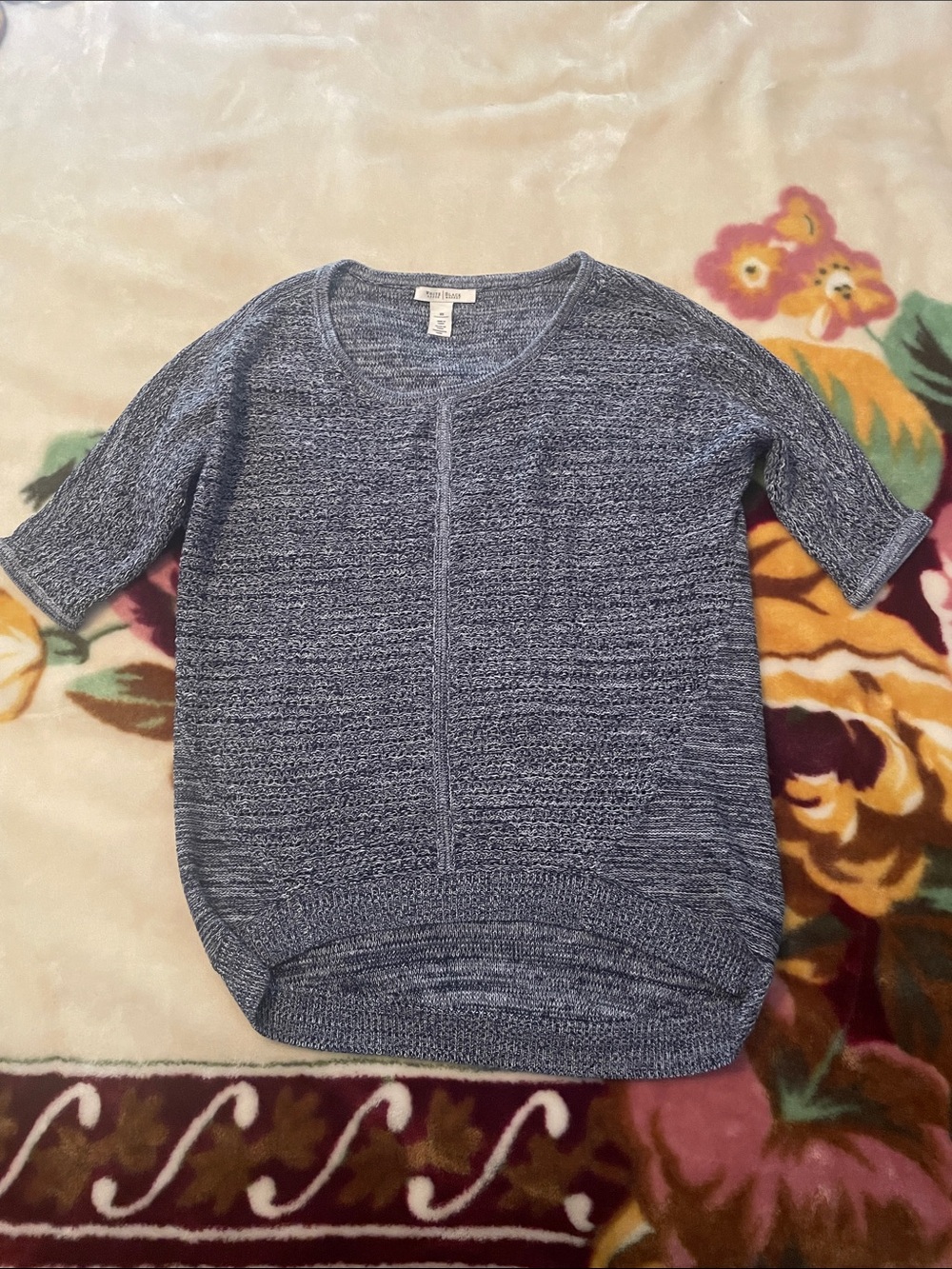 White House Black Market Blue Short Sleeve Crew Neck Sweater Size XS Like New